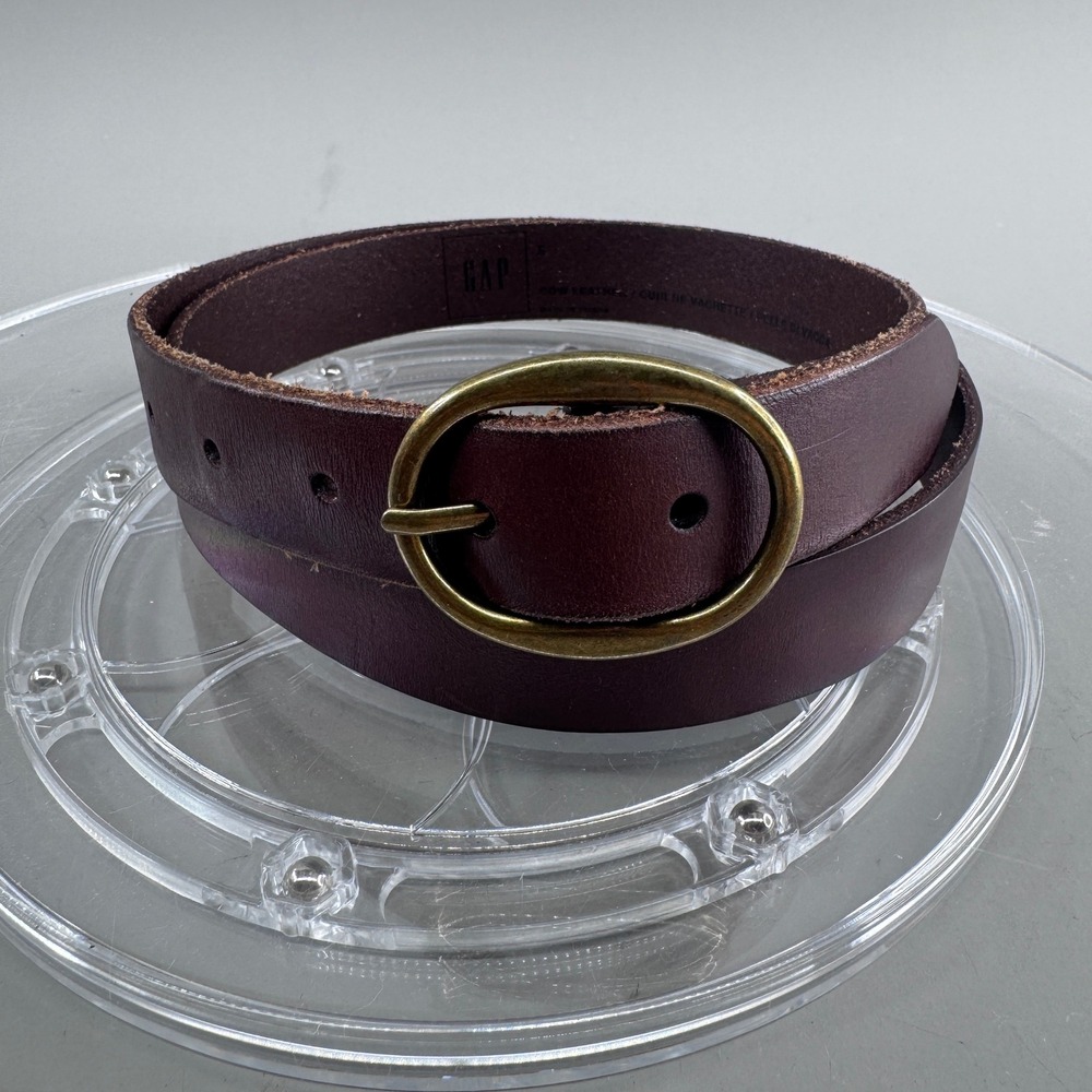 Gap Womens Leather Oval Buckle Belt Cognac Brown Brass Size S Classic Rustic